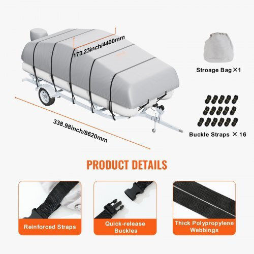 Vevor Pontoon Cover 23'-24' Waterproof Grey Fqczx800d2328o284v0