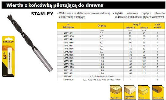 Stanley Drill with Cylindrical Shank for Wood 3mm