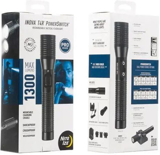 Niteize Rechargeable Flashlight LED with Maximum Brightness 1300lm Inova T4r Rech Flashlight