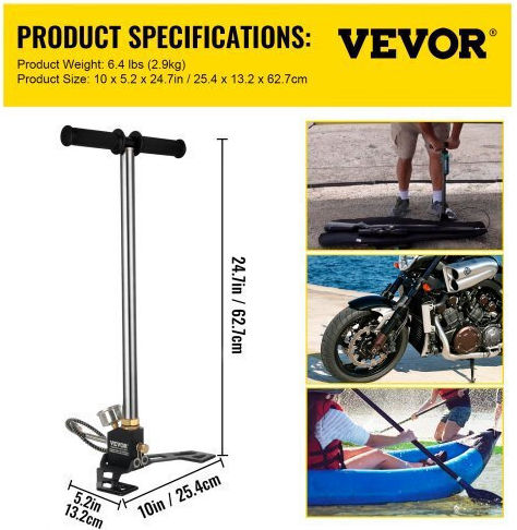 Vevor Pompă Manuală pentru Gonflabile cu Manometru Argintiu