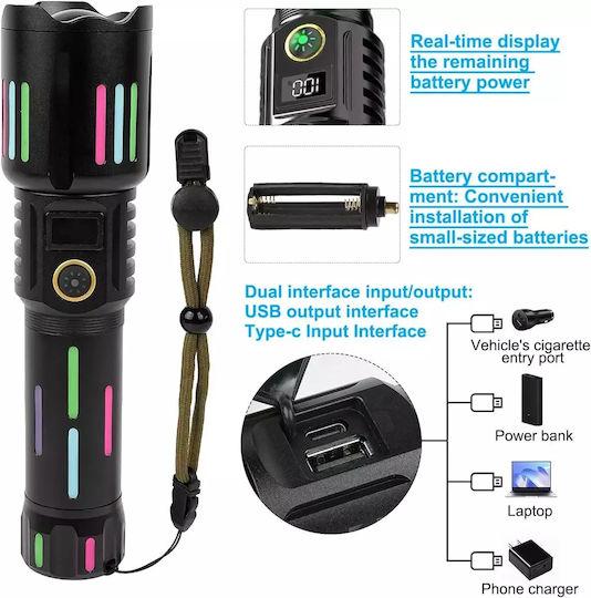 Andowl Rechargeable Flashlight LED IPX6 with Maximum Brightness 1000lm Black