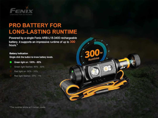 Fenix Επαναφορτιζόμενος Φακός Κεφαλής LED IP68 με Μέγιστη Φωτεινότητα 1200lm 2xCR123A
