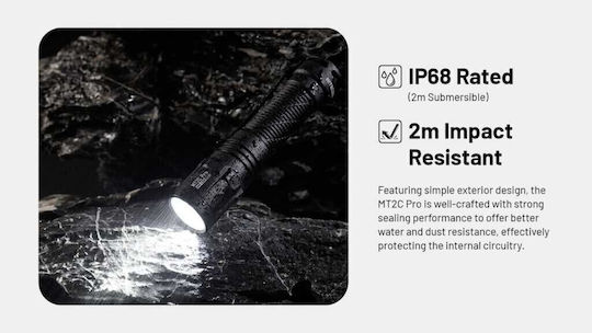 NiteCore Pro Επαναφορτιζόμενος Φακός LED IP68 με Μέγιστη Φωτεινότητα 1800lm Mt2c Pro