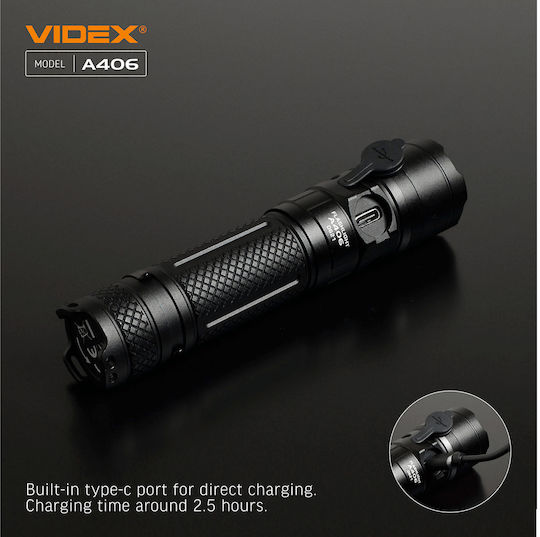 Videx Επαναφορτιζόμενος Φακός LED IP68 με Μέγιστη Φωτεινότητα 4000lm