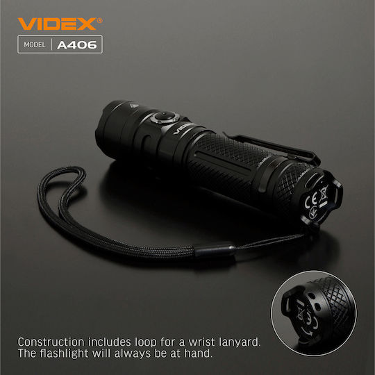 Videx Επαναφορτιζόμενος Φακός LED IP68 με Μέγιστη Φωτεινότητα 4000lm