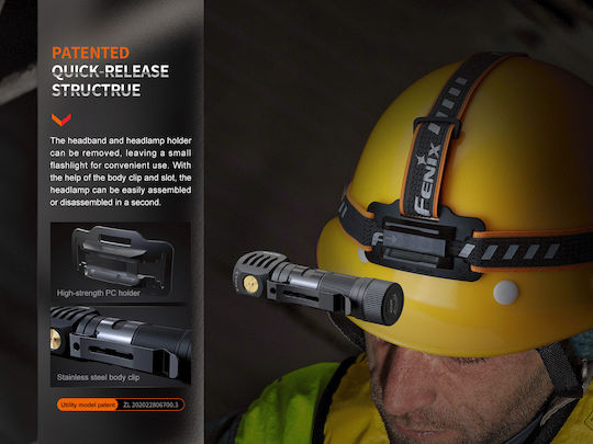 Fenix Rechargeable Headlamp LED IP68 with Maximum Brightness 1600lm Black