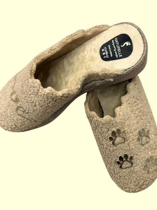 Naturelle Slippers with Fur Beige