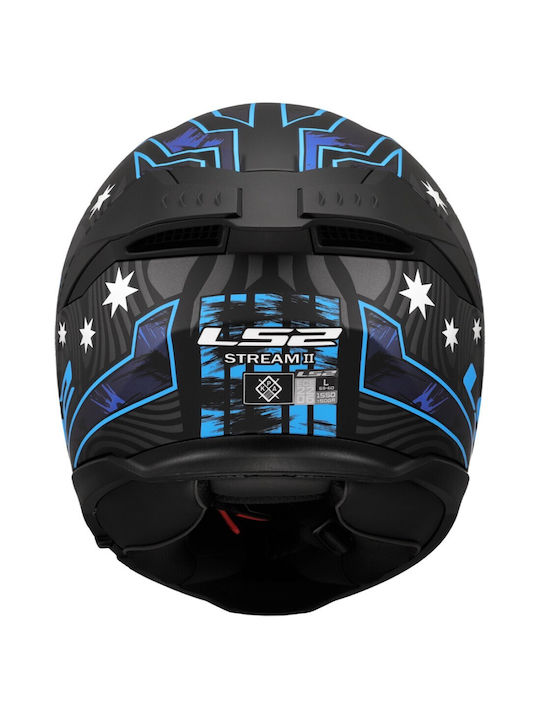 LS2 Stream II Galdam Mat Black/Blue Κράνος Μηχανής Full Face ECE 22.06 1550gr με Sunvisor