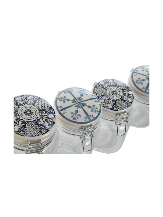 Home Esprit Set of 4pcs Jars General Use with Lid Metallic Blue 800ml