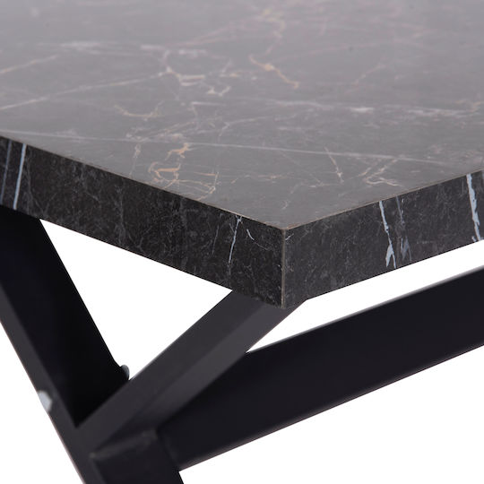 Lana Dining Room Table Wooden with Metal Frame Black Marble Black 140x70x72cm