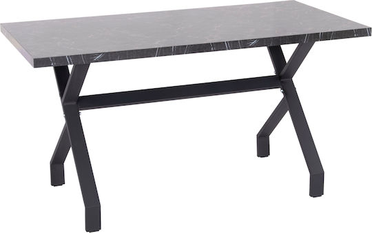 Lana Dining Room Table Wooden with Metal Frame Black Marble Black 140x70x72cm