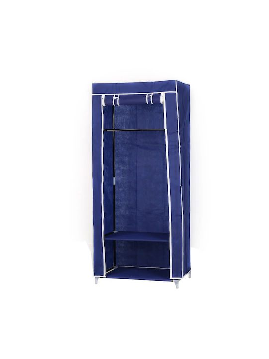 Fabric Wardrobe with Zipper and Shelves in Blue Color 165x60cm 521711_bl