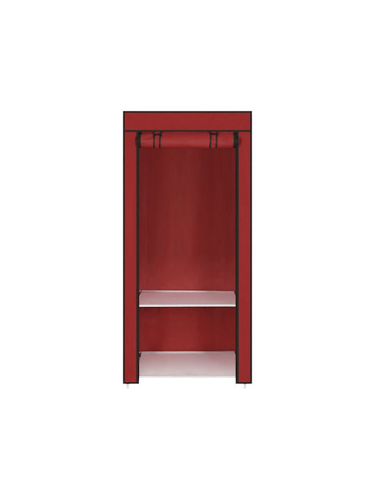 Fabric Wardrobe with Zipper and Shelves in Red Color 165x60cm 521711_dr