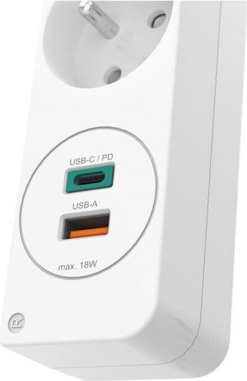 HAMA Πολύπριζο 3 Θέσεων με USB-A και USB-C
