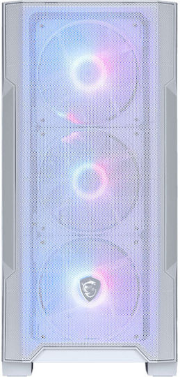 MSI Mag Forge M100R Gaming Mikro-Turm Computergehäuse mit Seitenfenster und RGB-Beleuchtung Weiß
