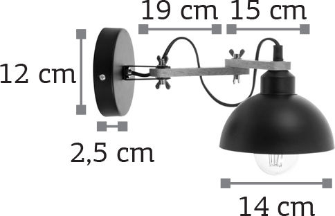 Inlight 43382 Винтидж Осветително тяло За стена с фасунга E27 Черен 34x15см.
