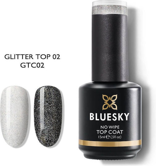 Bluesky Glitter No Wipe Топ покритие за Обикновени Лакове 15мл