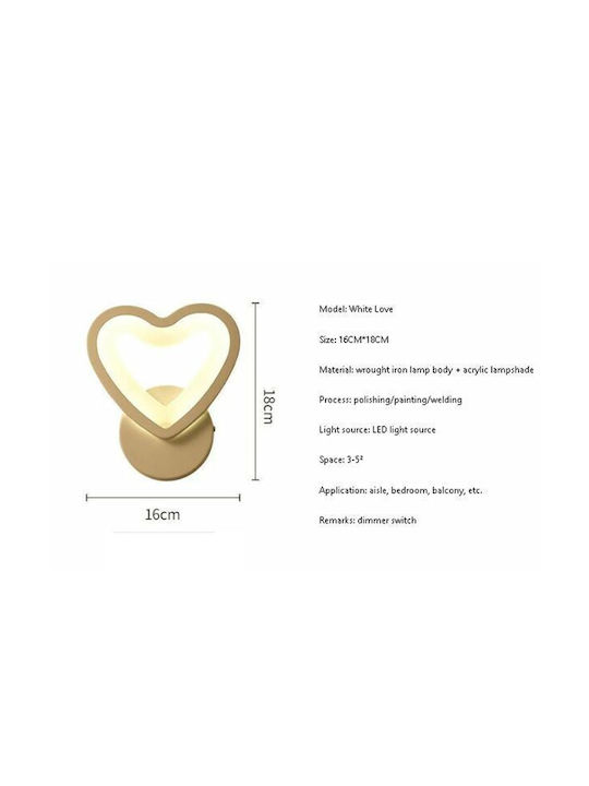 Universo Illuminazione Heart Modern Lamp Wall with Integrated LED and Cool White Light 16x16cm
