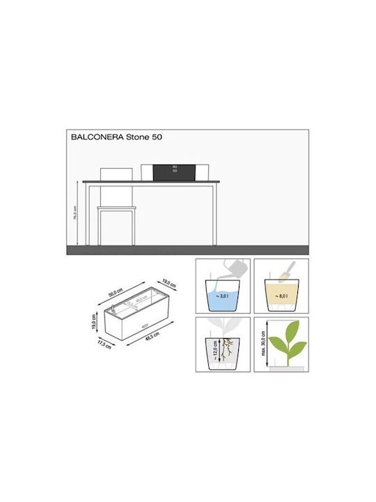 Lechuza Balconera Stone Self-watering Planter Box Plastic Beige 79x19x19cm.