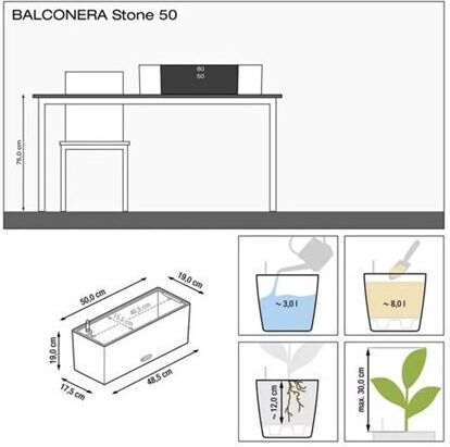 Lechuza Balconera Stone Selbstbewässernd Blumenkasten Kunststoff Beige 79x19x19cm.