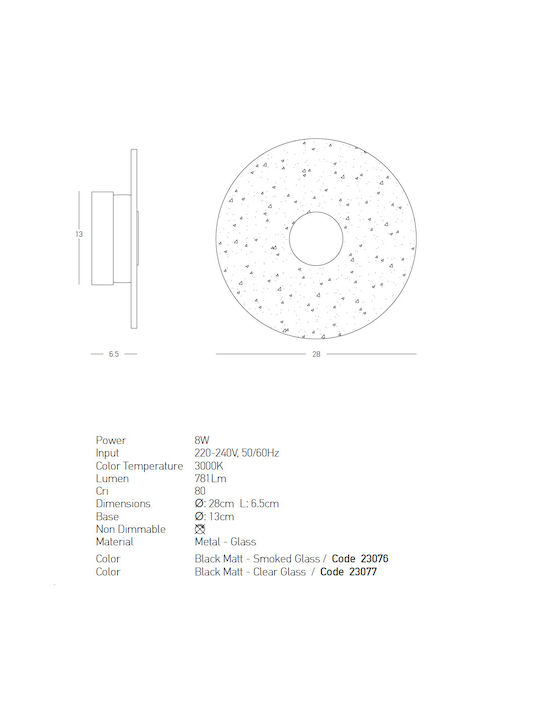 Zambelis Lights Modern Lamp Wall with Integrated LED and Warm White Light Black 28x4.5cm