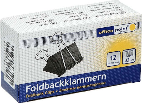 Office Point Metallic Clips 32mm Black 12pcs