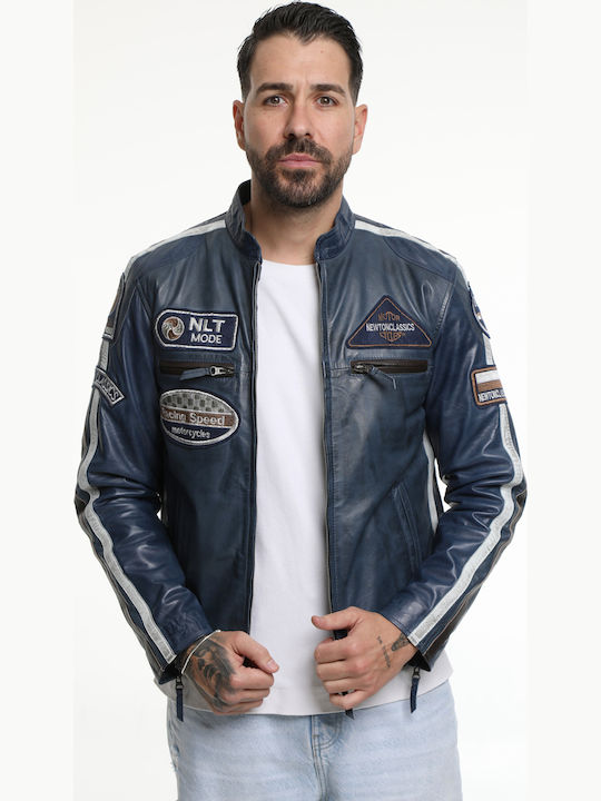 Leather Jacket Biker Dark Blue