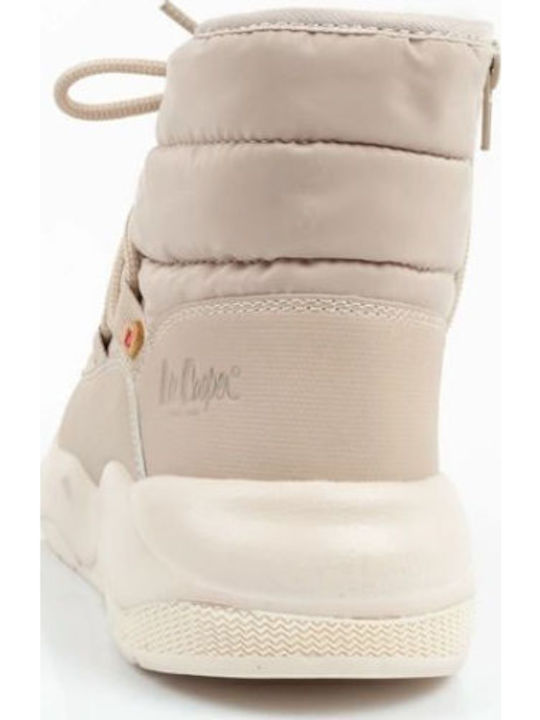 Snow Boots with Zipper & Fur Beige