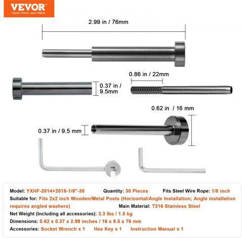 Vevor Κάγκελο από Ανοξείδωτο Χάλυβα (Inox) 30τμχ