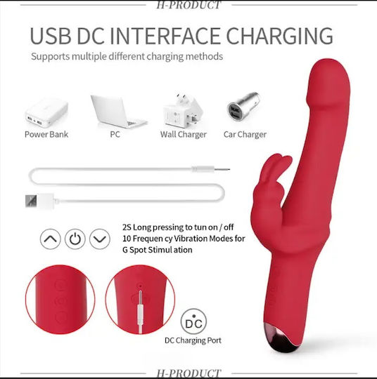 SMD Bunnie Hero, Clitoral Stimulation and G Spot Vibrator 2-in1, με 10 Vibrating Modes Вибратор Заек 10см Червен