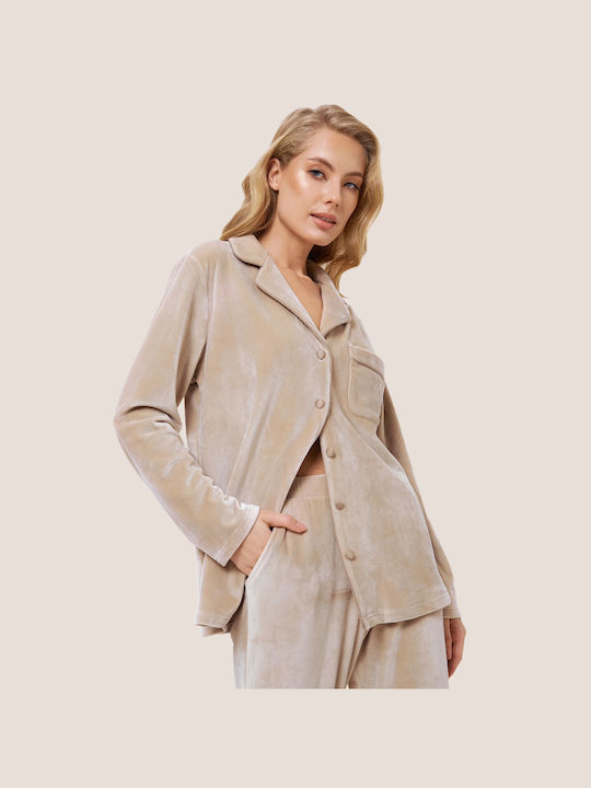 Aruelle Winter Women's Pyjama Set Velvet Beige