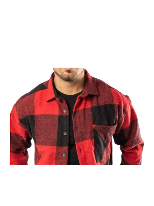 Long Sleeve Flannel Overshirt in Regular Fit Checked Pattern 7211-1-Red