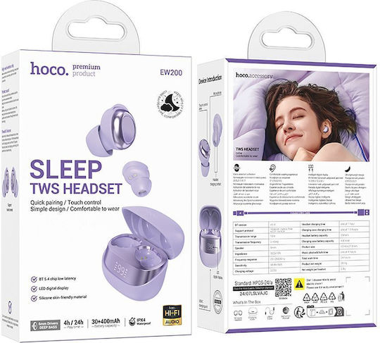 Hoco EW200 In-ear Bluetooth Handsfree Ακουστικά με Θήκη Φόρτισης Μωβ