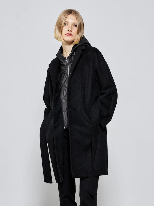 Passager Women's Short Half Coat with Hood black