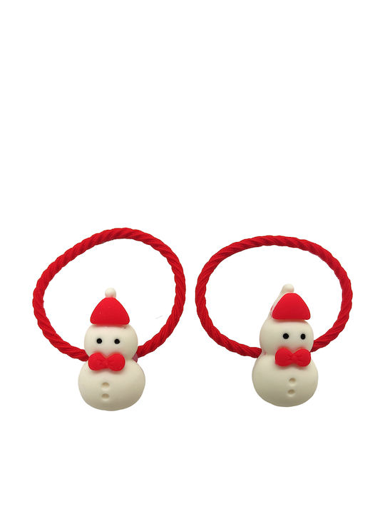 Set aus Kinder-Weihnachts-Haargummis Schneemann Rot