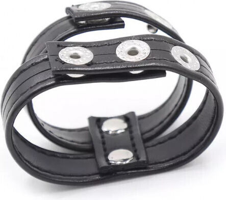 Doppelverstellbarer Leder Penis- und Hodenring