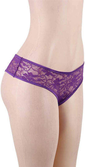 Purple Open Crotch Floral Lace Panty