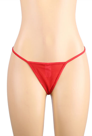 Rote Spitze Metallknopf String Panties Strumpfband