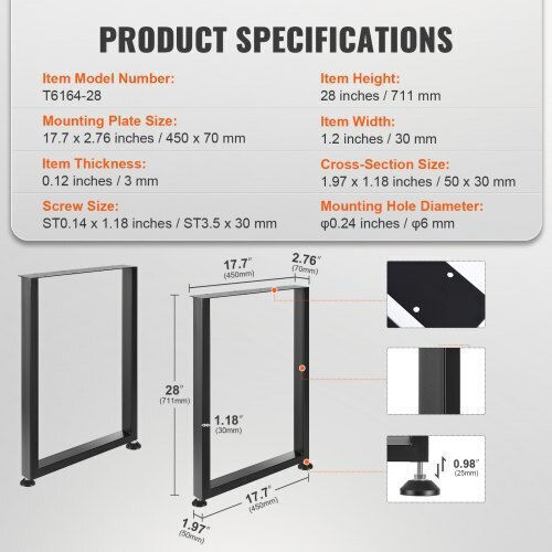 Vevor Picior Metalic Mobilier 2 Bucăți Potrivit Pentru Masă / Măsuță / Birou 3x3cm Negru