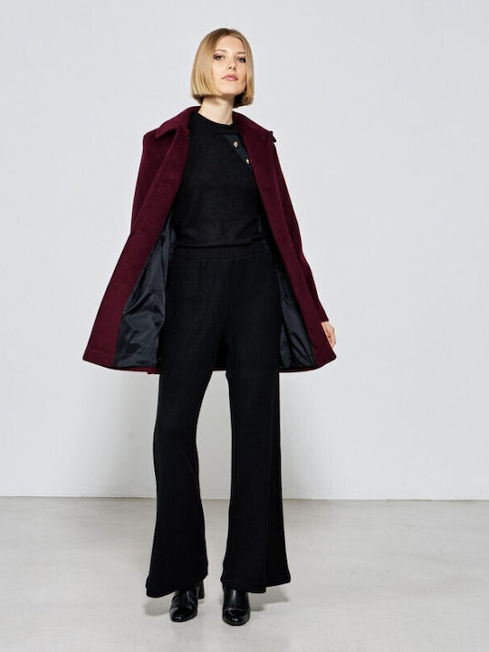 Passager Women's Coat with Buttons Burgundy