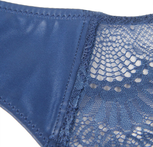 Blauer Spitzenstrumpfhalter mit Panty