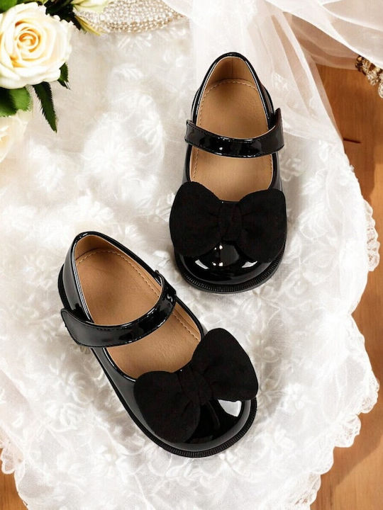 Kids Leather Ballerinas with Hoop & Loop Closure Black