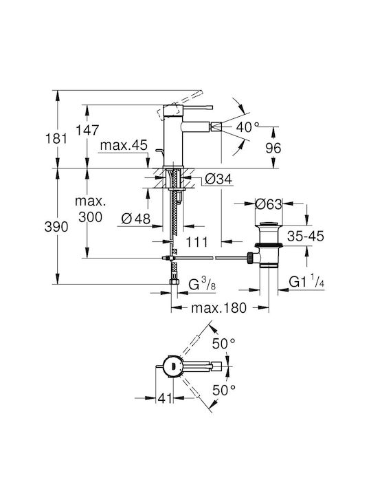 Grohe Μπαταρία Μπιντέ Ασημί / Ασημί / Ασημί / Ασημί / Ασημί / Ασημί