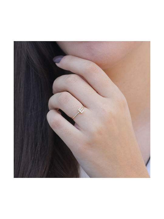 Monogram Ring ''e'' Gold K14 Zircon P-75064 Yellow Gold K14