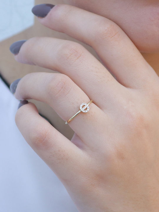Monogramm-Ring ''θ'' Zirkon Gold K14 P-75063 Gelbgold K14