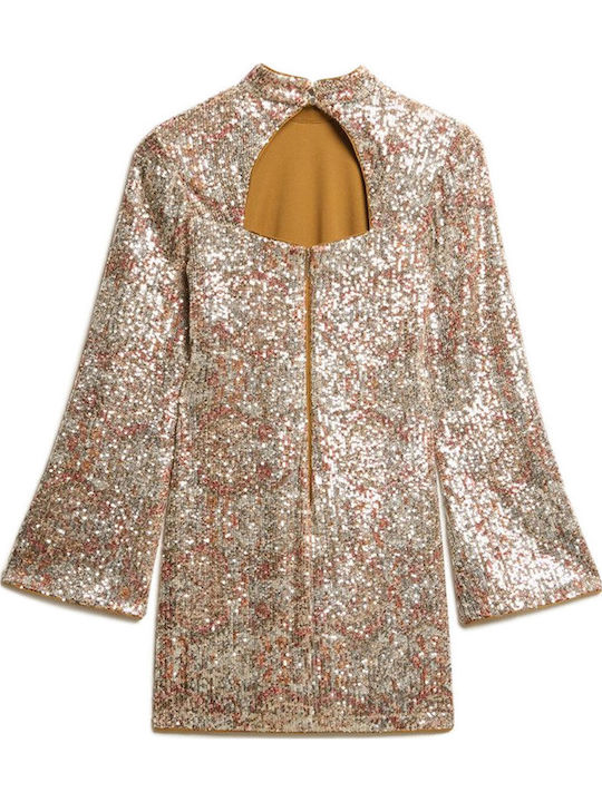 Mini Evening Shirt Dress Open Back Gold W8011773A C1V