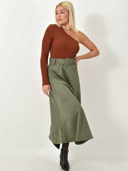 Potre Midi Skirt in Khaki Color