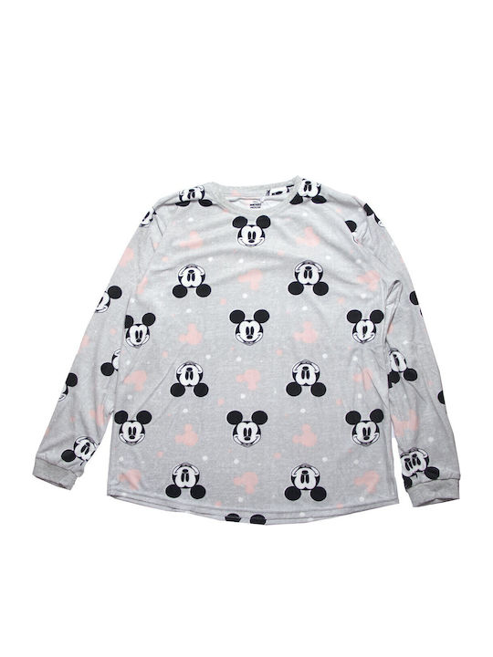 Disney Χειμερινό Γυναικείο Σετ Πιτζάμας Γκρι Minnie Mouse
