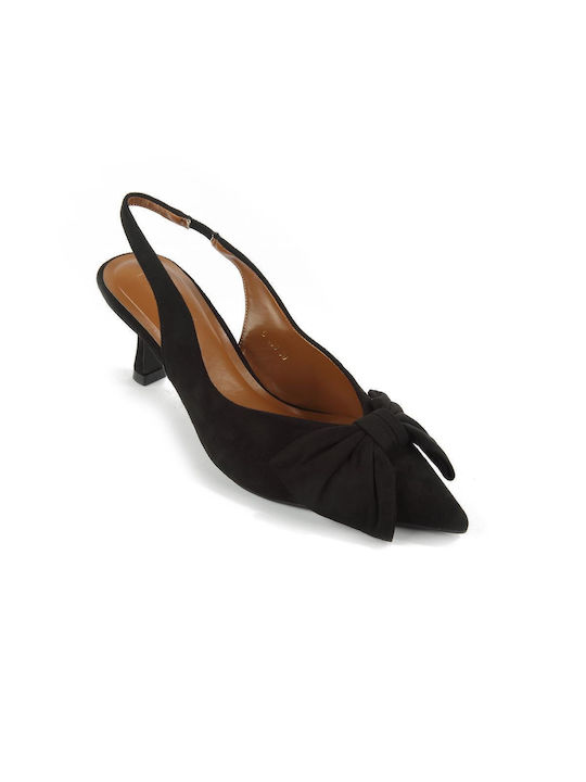 Fshoes Suede Pointed Toe Black Medium Heels