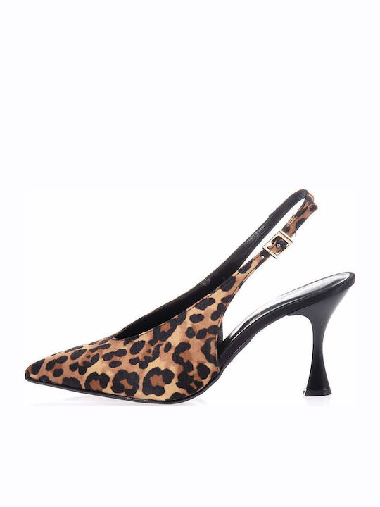 Pointed Toe Heels with Strap Animal Print Tabac Brown